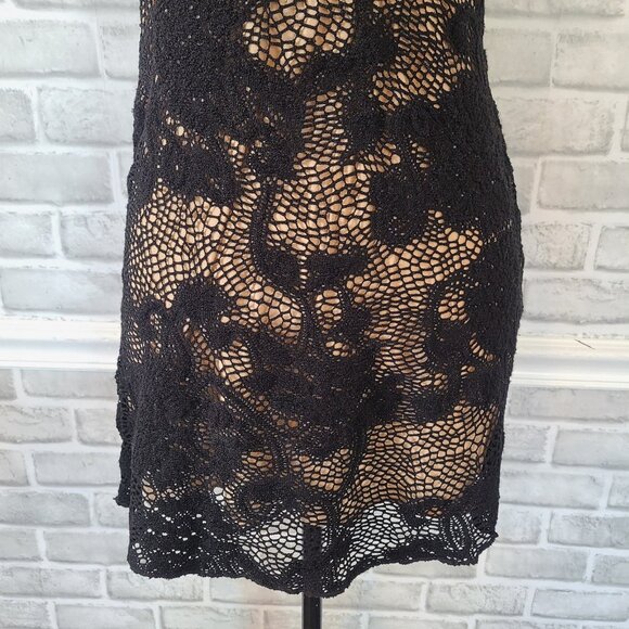 Vintage Ann Ferriday Y2K Black Lace Dress Fishnet Zipper Detail Ruffle Sleeve - Picture 10 of 11